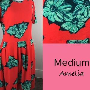 Orange with Green Medium Amelia Dress. Pockets